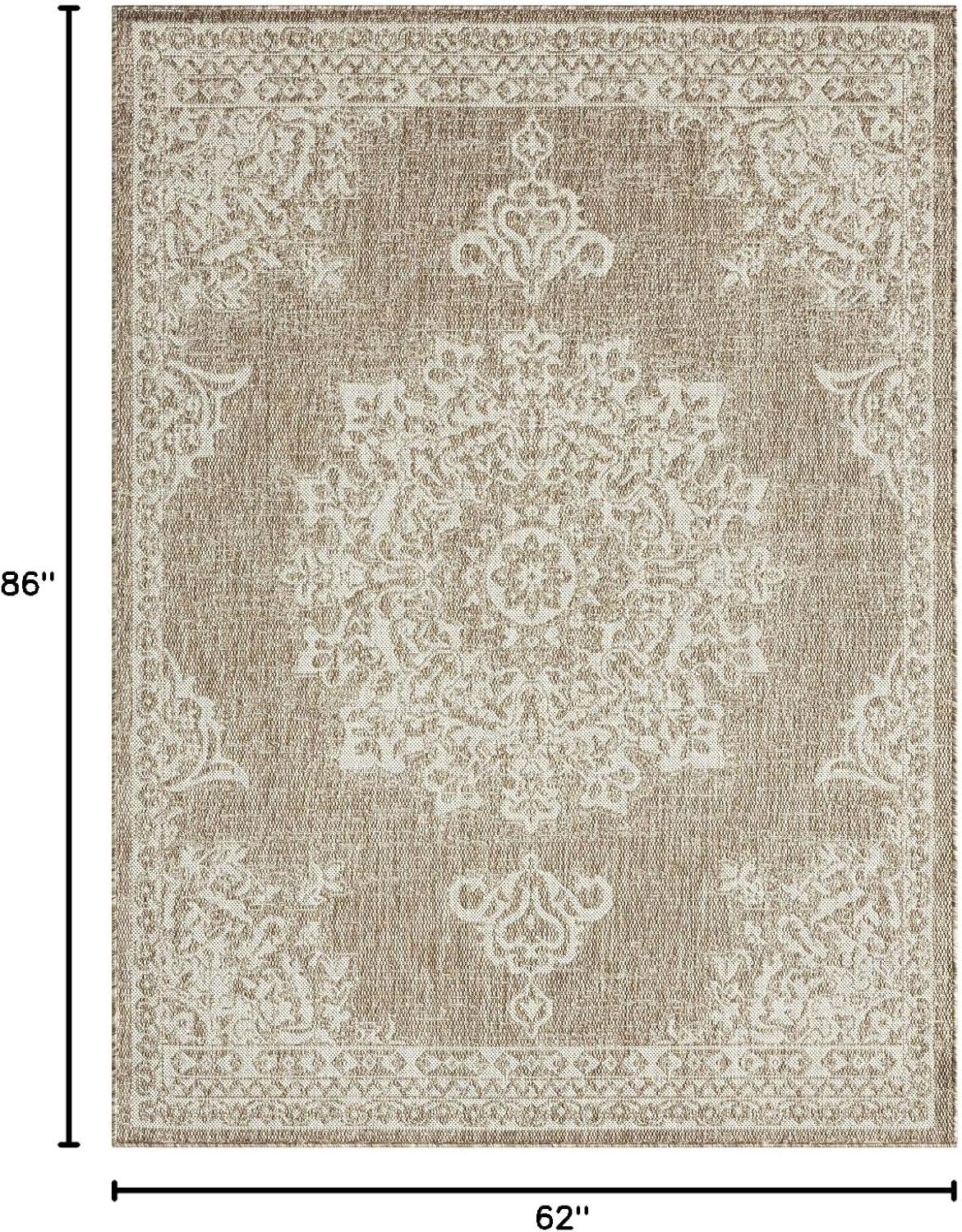 Nicole Miller New York Patio Country Azalea Medallion Indoor/Outdoor Area Rug, Taupe/Ivory