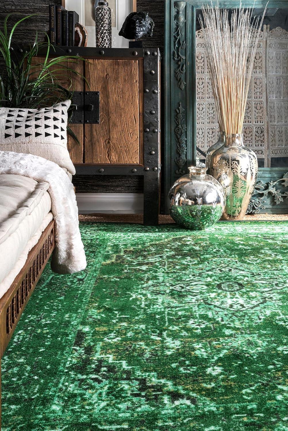 Green Tufted Reversible Synthetic Runner Rug