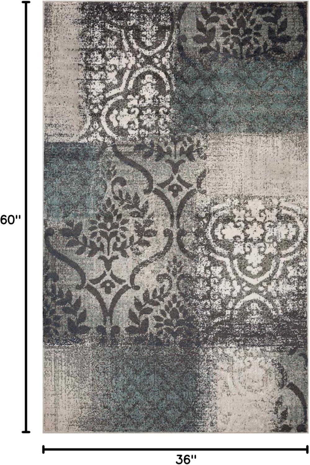 Rivulet Gray and Blue Abstract Damask 3' x 5' Area Rug