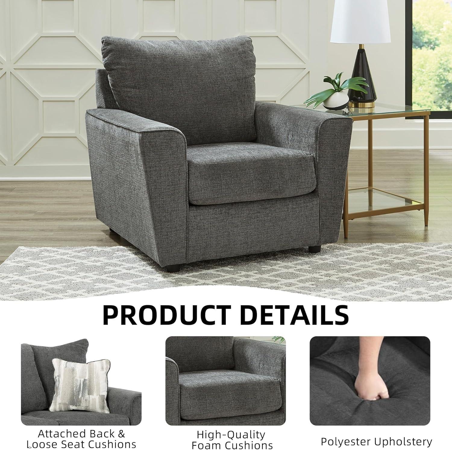 Gray Chenille Contemporary Stationary Chaise with Wood Legs