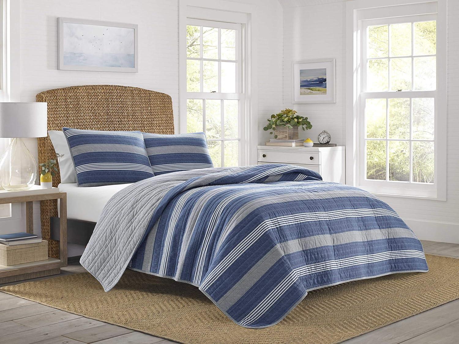 Nautica Saltmarsh Cotton Reversible Blue Quilt Set