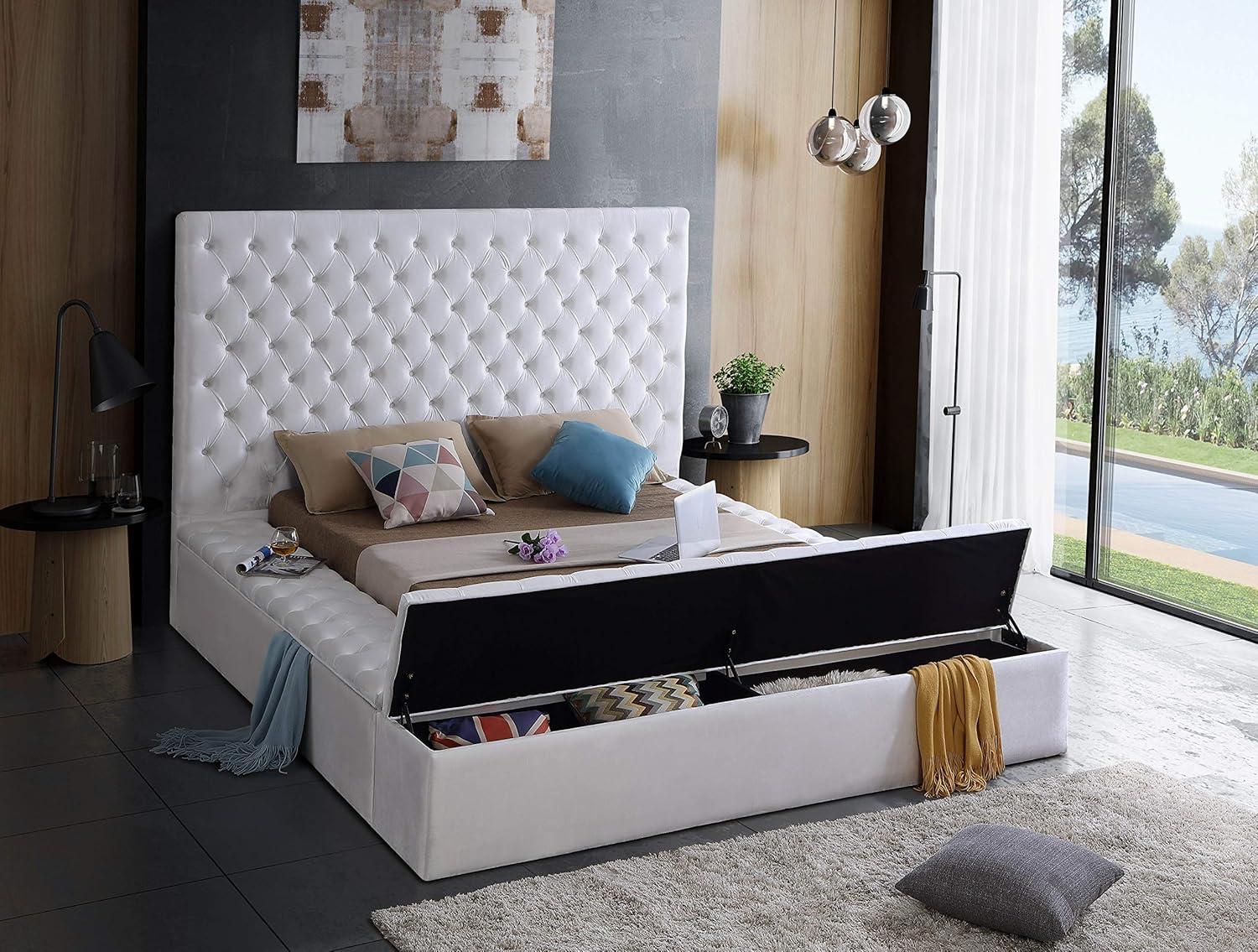 Bliss White Velvet King Bed (3 Boxes)-Color:White Velvet,Style:Contemporary