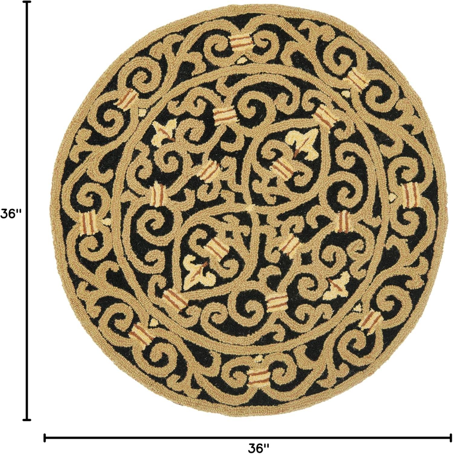 SAFAVIEH Chelsea Aragon Geometric Borders Wool Area Rug, Ivory/Dark Blue, 3' x 3' Round