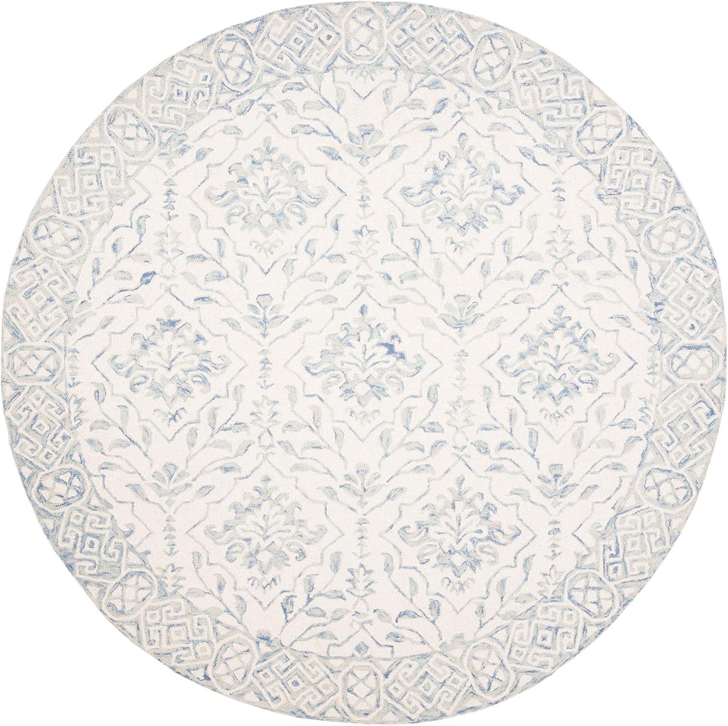 Handmade Light Blue and Ivory Tufted Wool Round Rug