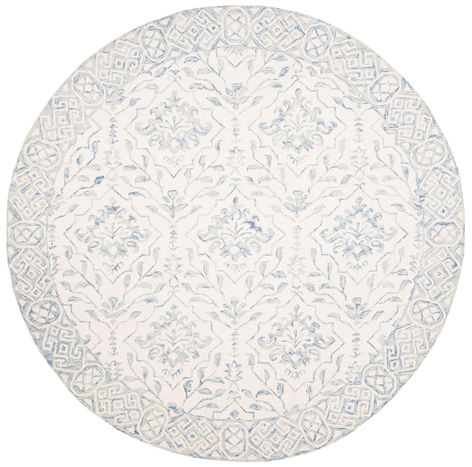 Handmade Light Blue and Ivory Tufted Wool Round Rug