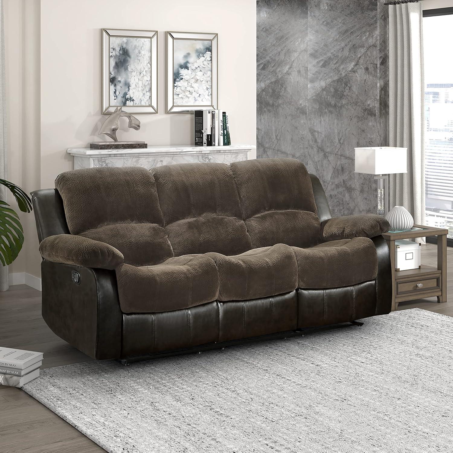 Lexicon Cranley Traditional Microfiber Double Reclining Sofa in Chocolate