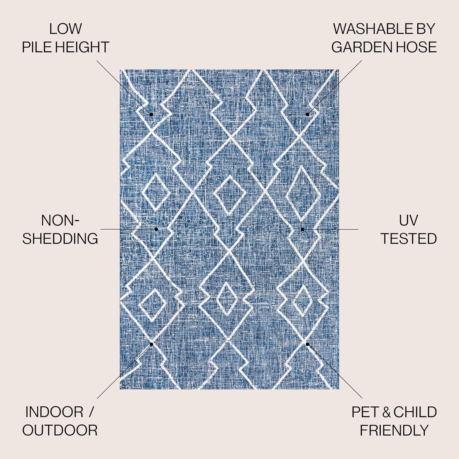3'x5' Carwa  Diamond Trellis Indoor/Outdoor Area Rug, Blue/Ivory - JONATHAN Y