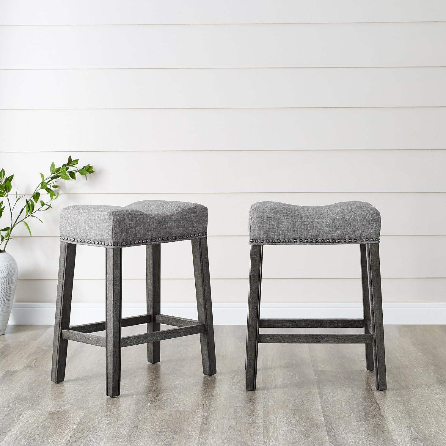 Roundhill Furniture CoCo Upholstered Backless Saddle Seat Counter Stools 24 height, Gray, Set of 2