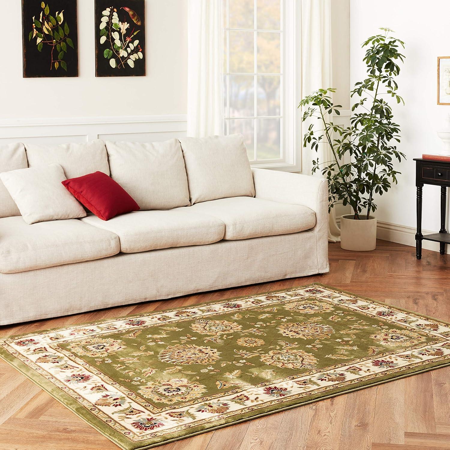 Elegant Timeless Green Oriental 5'3" x 7'3" Synthetic Area Rug