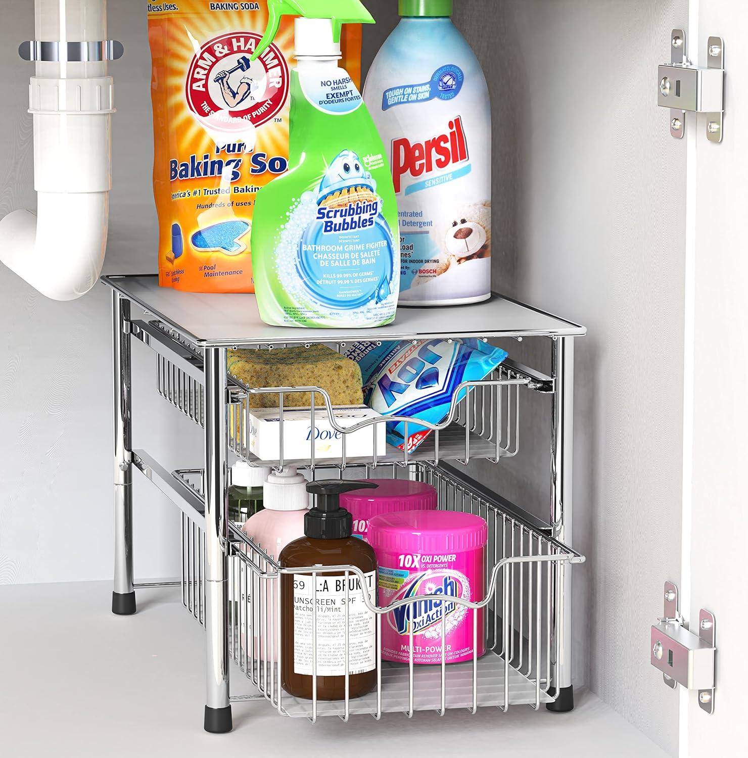 Chrome Stackable 2 Tier Sliding Basket Organizer Drawer