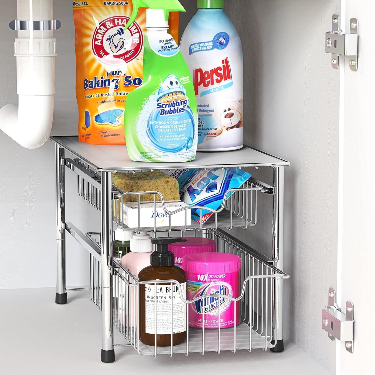Chrome Stackable 2 Tier Sliding Basket Organizer Drawer