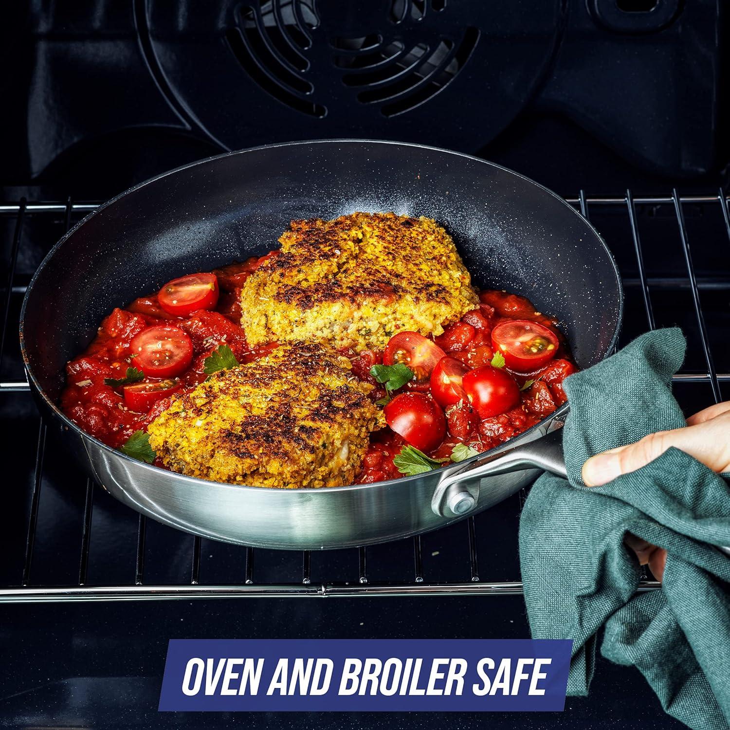 Blue Diamond Blue Diamond Cookware Tri-Ply Stainless Steel Ceramic Nonstick, 9.5" Frying Pan Skillet, PFAS-Free, Multi Clad, Induction, Dishwasher Safe, Oven Safe, Silver
