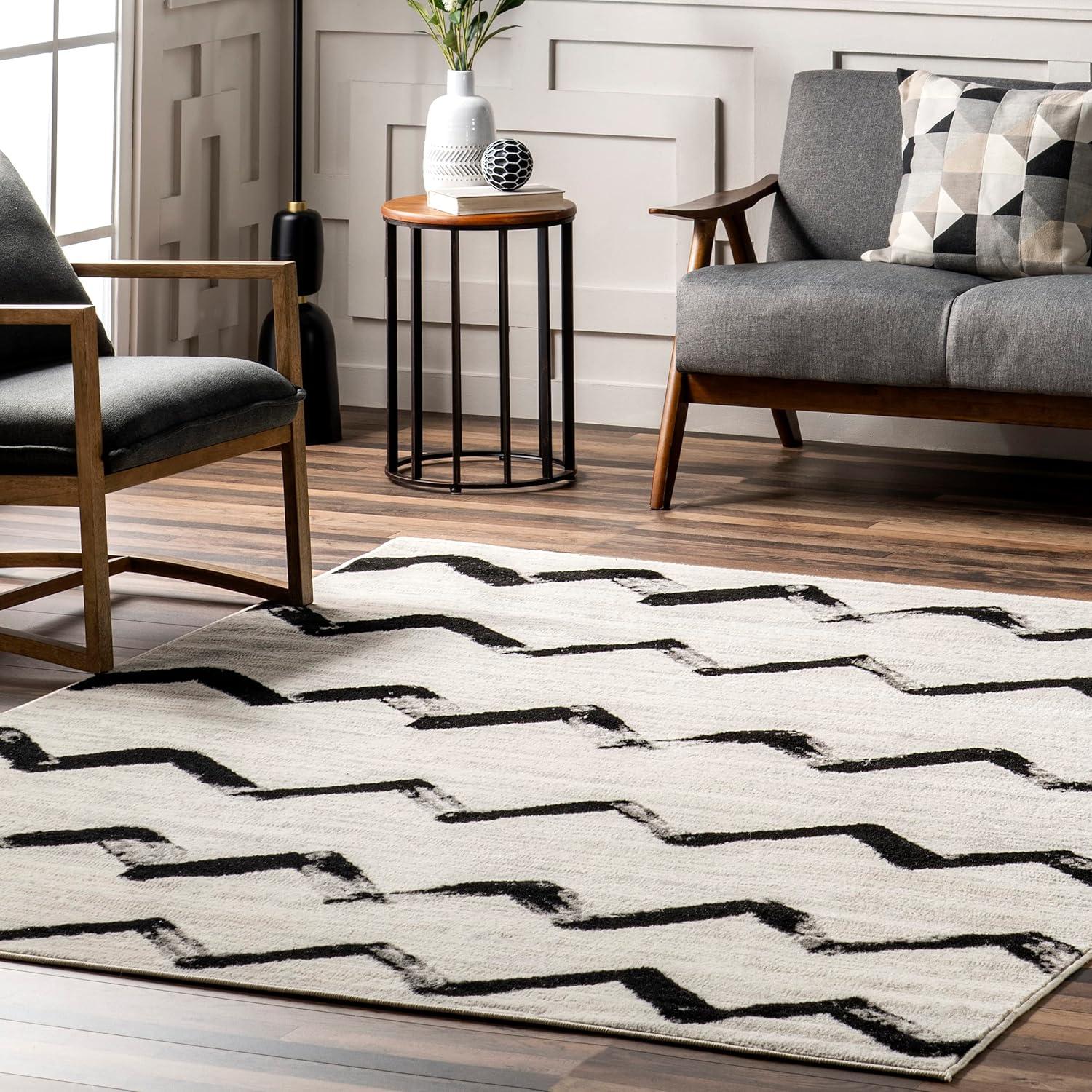 Nuloom Addison Chevron 7x9 Indoor Area Rug for Living Room Bedroom Dining Room Kitchen, Grey/Ivory
