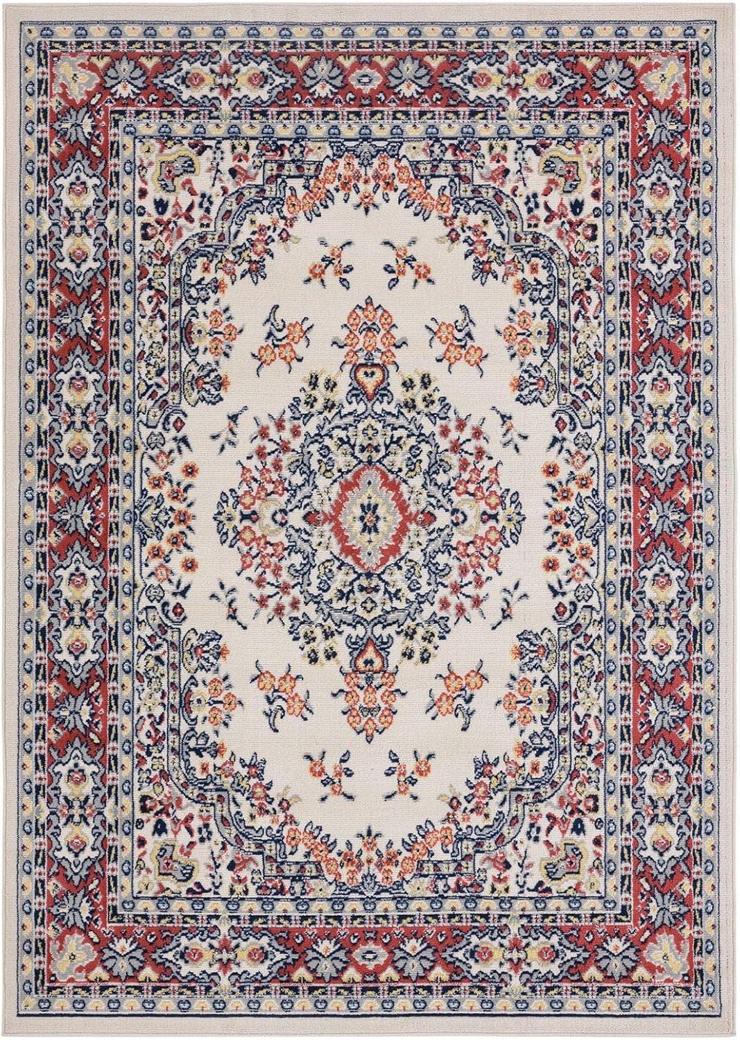 Home Dynamix Premium Sakarya Traditional Medallion Area Rug, Ivory/Red, 5'3"x7'5"