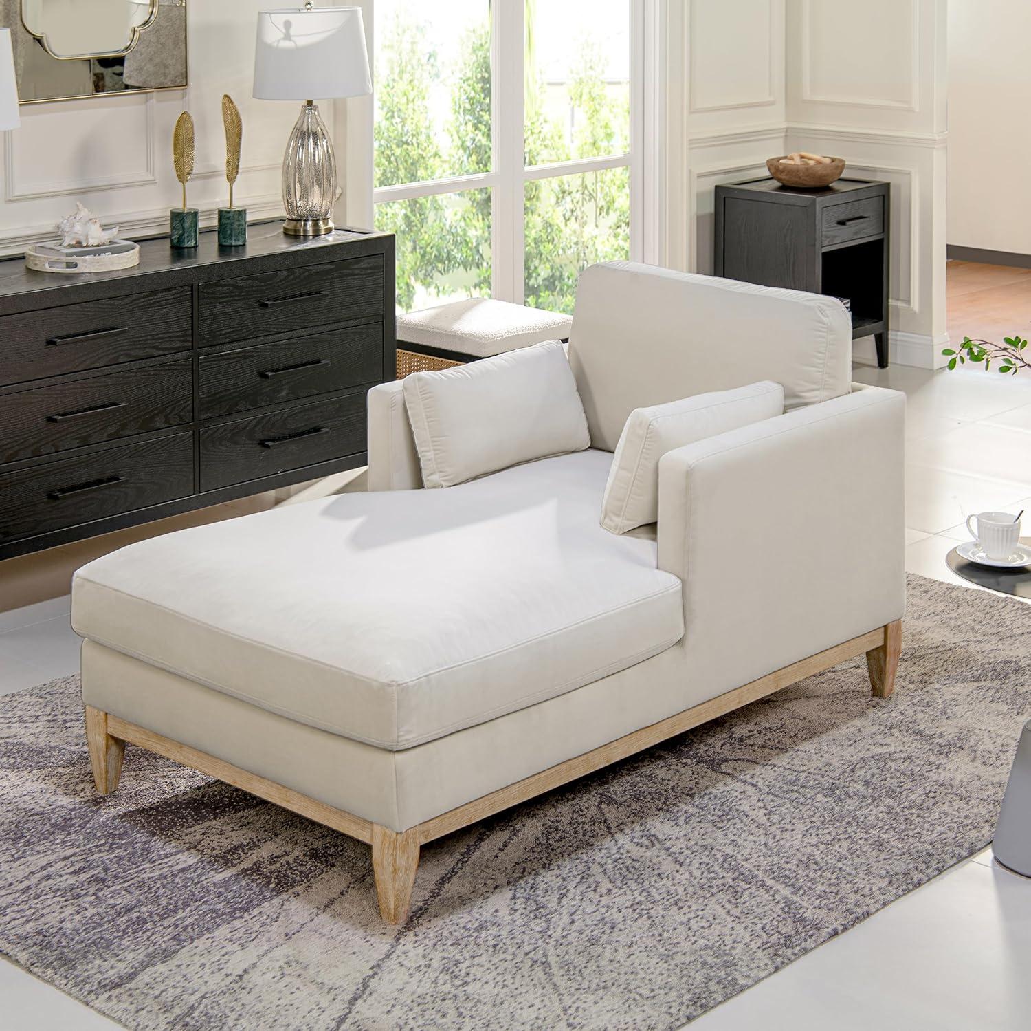 Jennifer Taylor Home Knox 65" Modern Farmhouse Performance Velvet Living Room Chaise Lounge Chair in French Beige