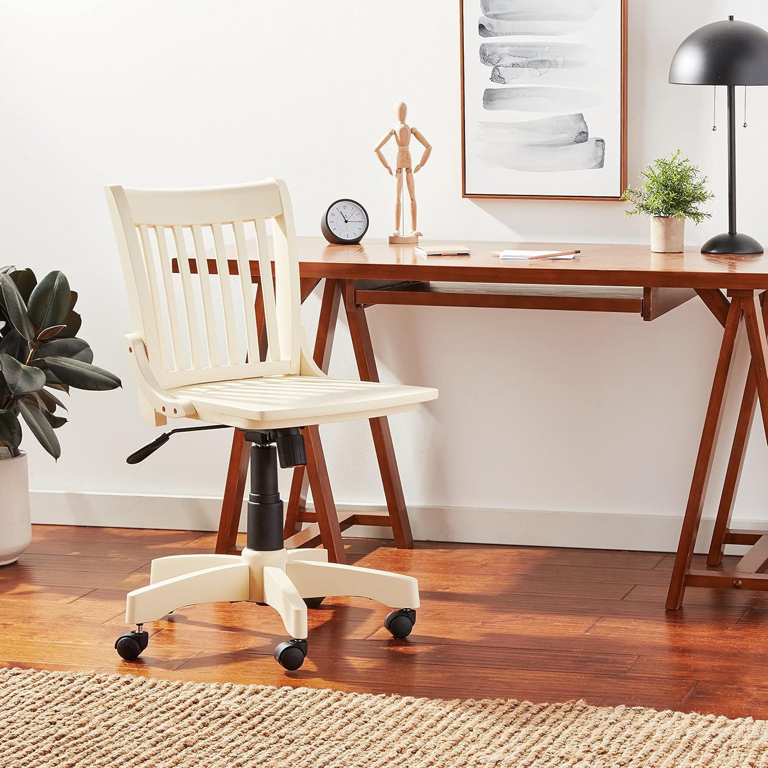 Deluxe Antique White Armless Wood Banker Swivel Chair