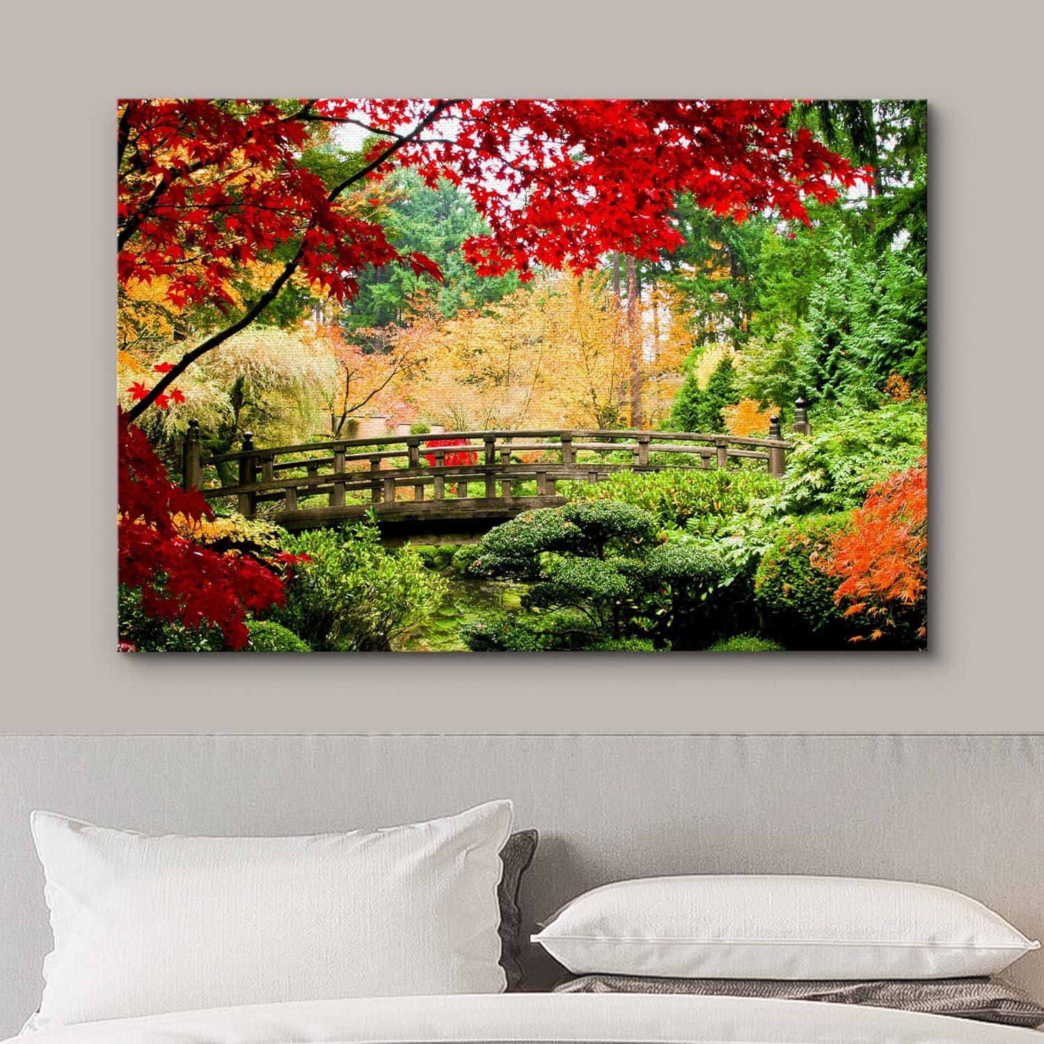 " Asian Style Bridge In Autumn Fall Forest Nature Wilderness "