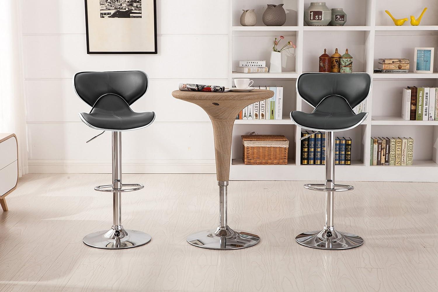 Roundhill Furniture Masaccio Cushioned Leatherette Upholstery Airlift Adjustable Swivel Barstool with Chrome Base, Grey, Set of 2