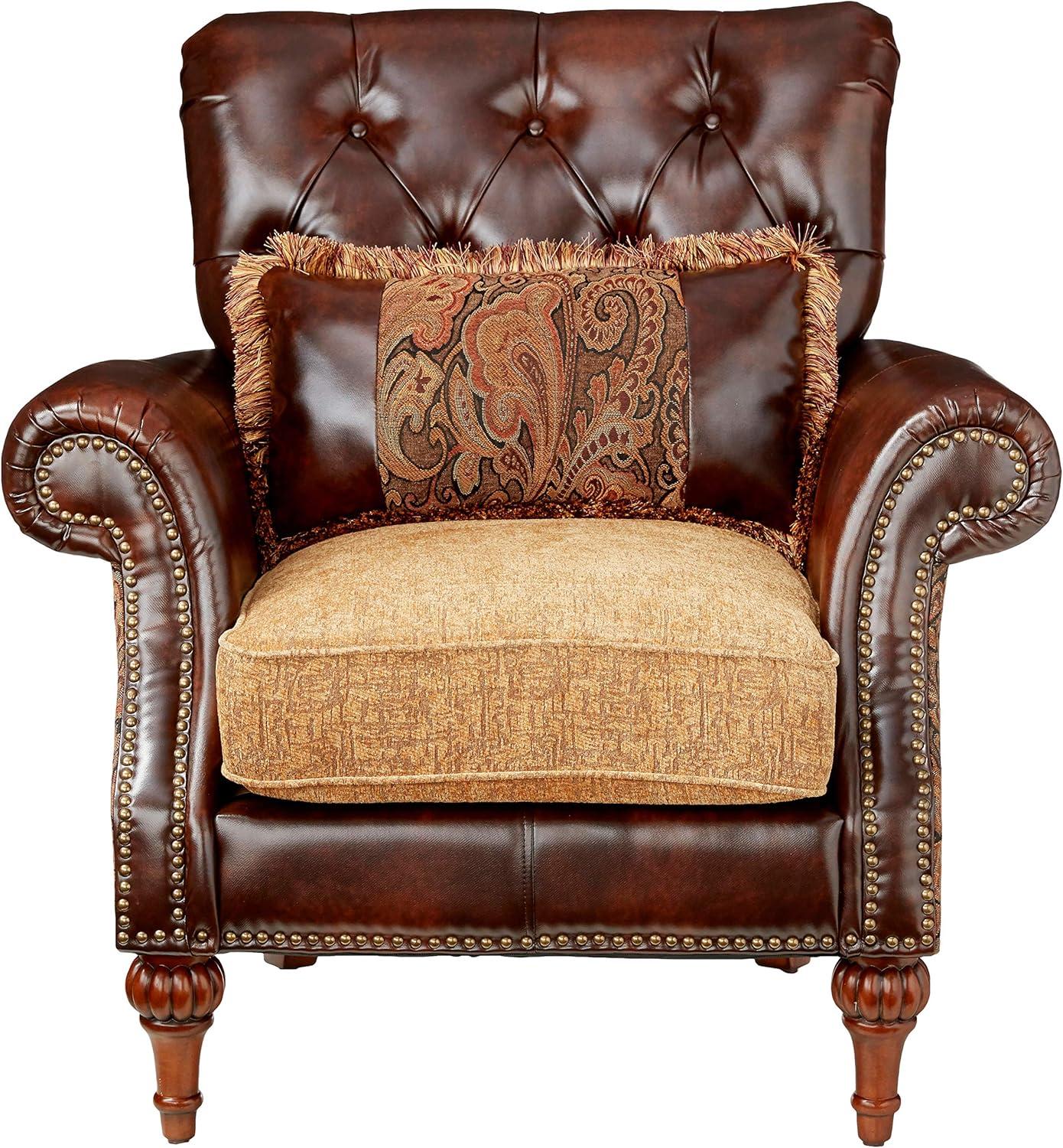 Dreena Brown Floral Faux Leather Accent Chair