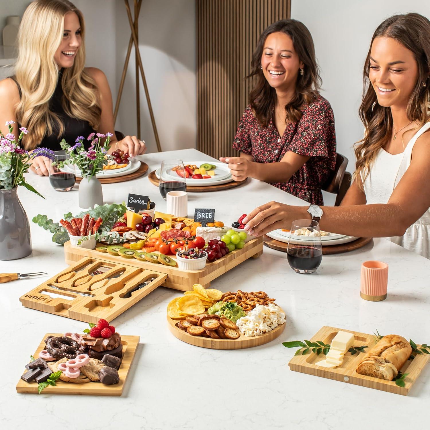 Large Bamboo Charcuterie and Cheese Board Set with Accessories