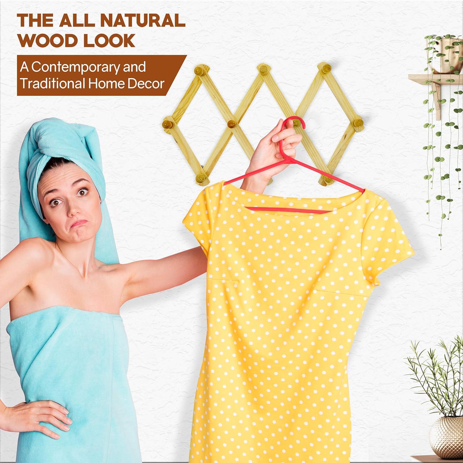 RAM-PRO Accordion Style Wood Expandable Rack Hat, Cap, Belt, Umbrella Coffee Mug Wall Wooden Pegs