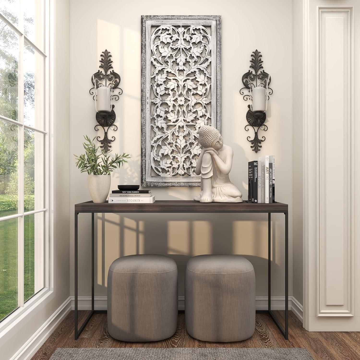 DecMode Bronze Glass Wall Sconce with Scroll Designs