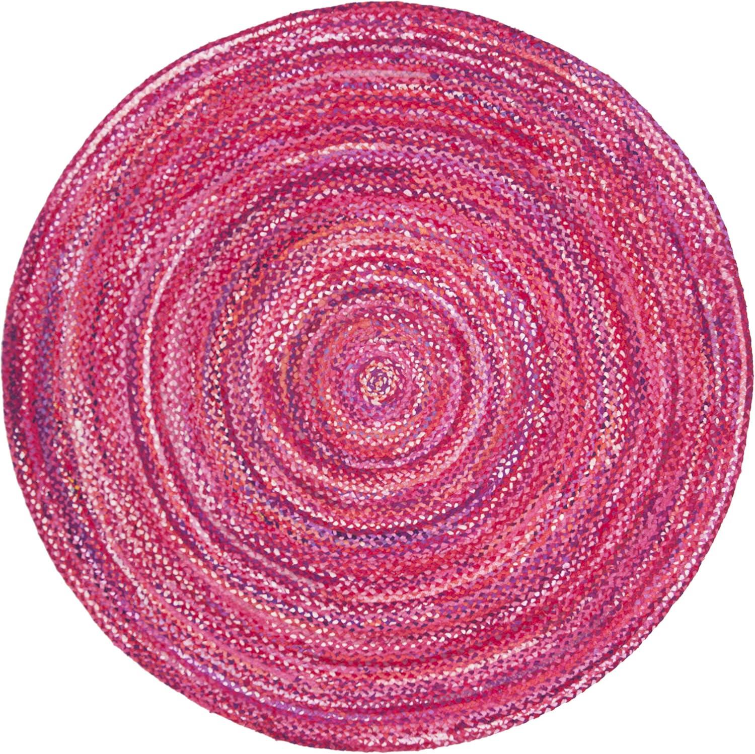 Braided BRD452 Hand Woven Indoor Area Rug - Pink/Fuchsia - 6' Round - Safavieh