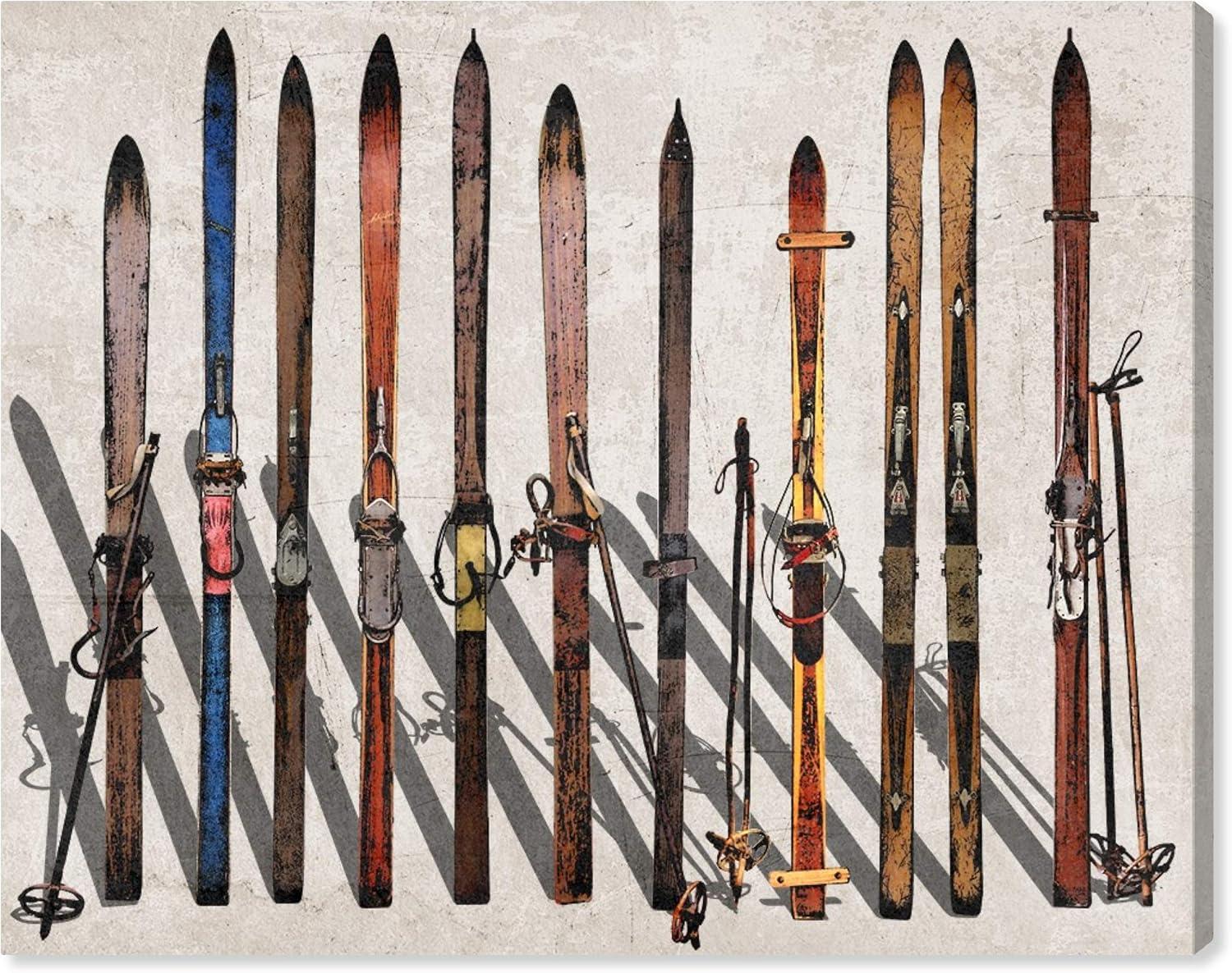 Art Remedy " Sports And Teams Vintage Skis, Modern & Contemporary Brown " by Oliver Gal
