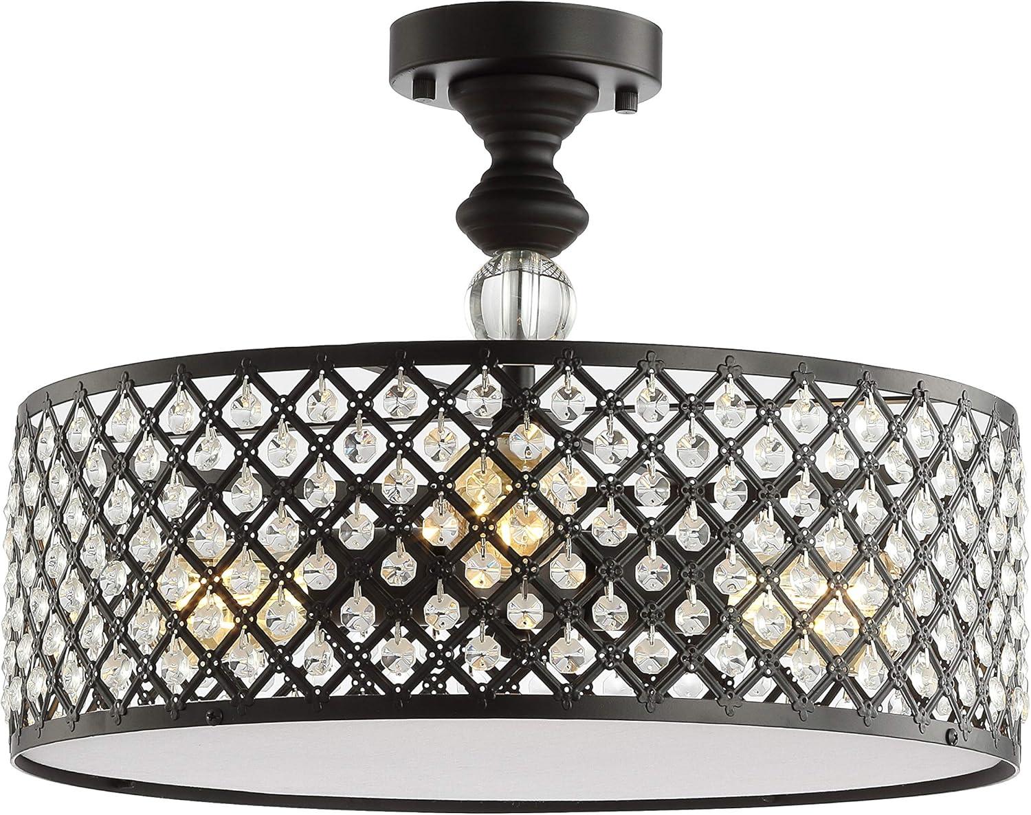 Elise 17" 3-Light Crystal/Metal Drum Semi-Flush Mount, Black