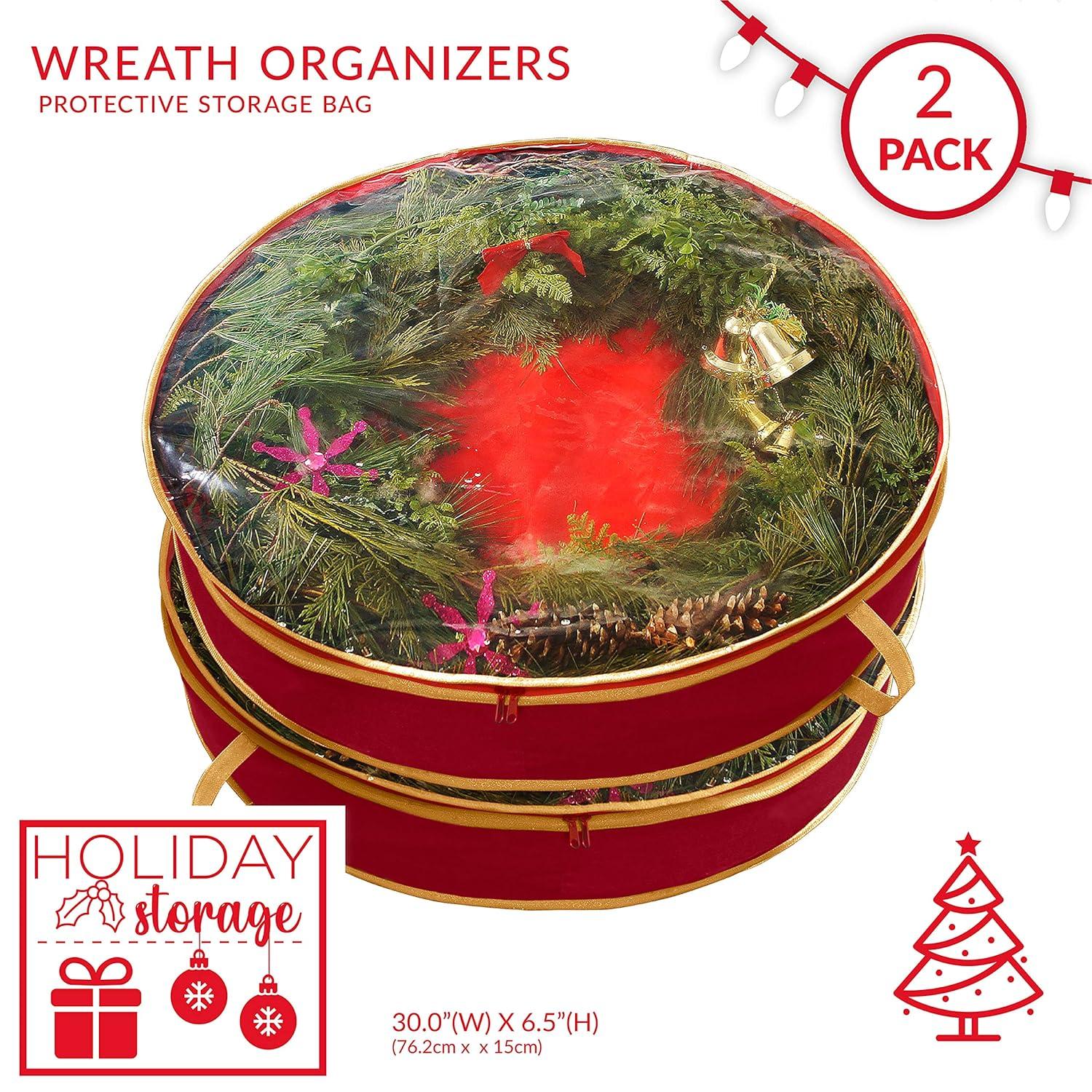 Simplify 2 Pack 30 Inch Christmas Holiday Wreath Bag in Red