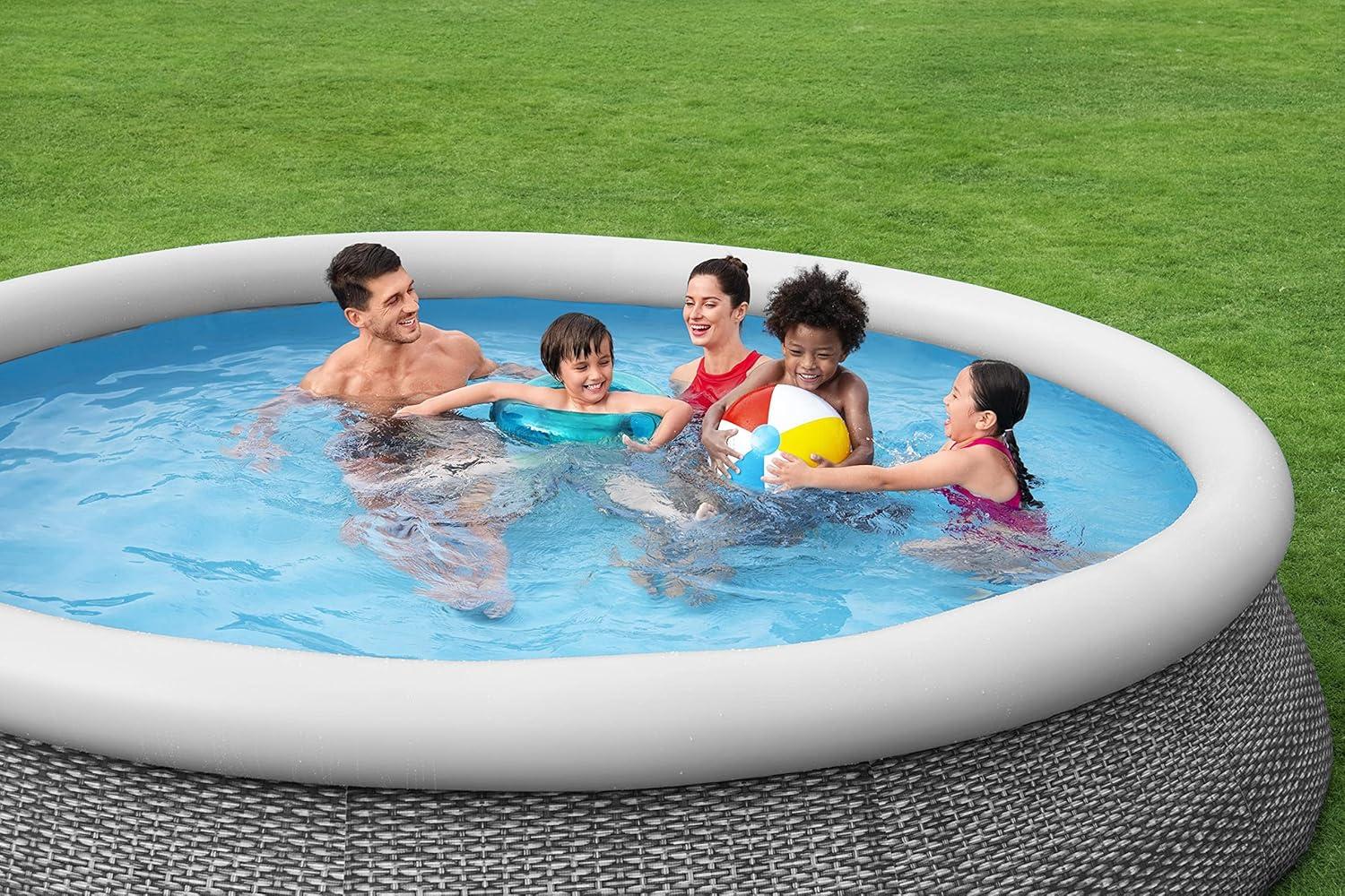 Gray Rattan 12' Round Inflatable Above Ground Pool with Pump