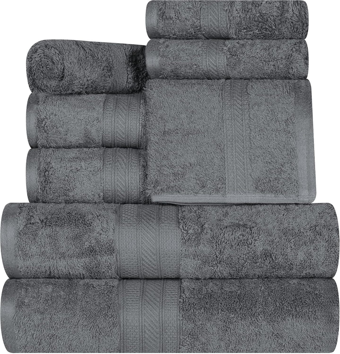 Gray Cotton 8-Piece Towel Set with Hand and Bath Towels