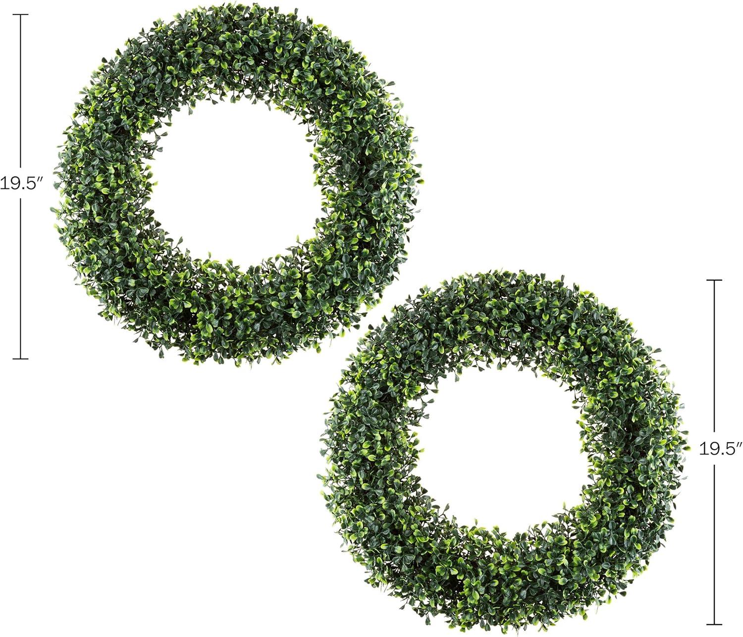 Pure Garden Set of Two 19.5-Inch Indoor/Outdoor Artificial Boxwood Wreaths