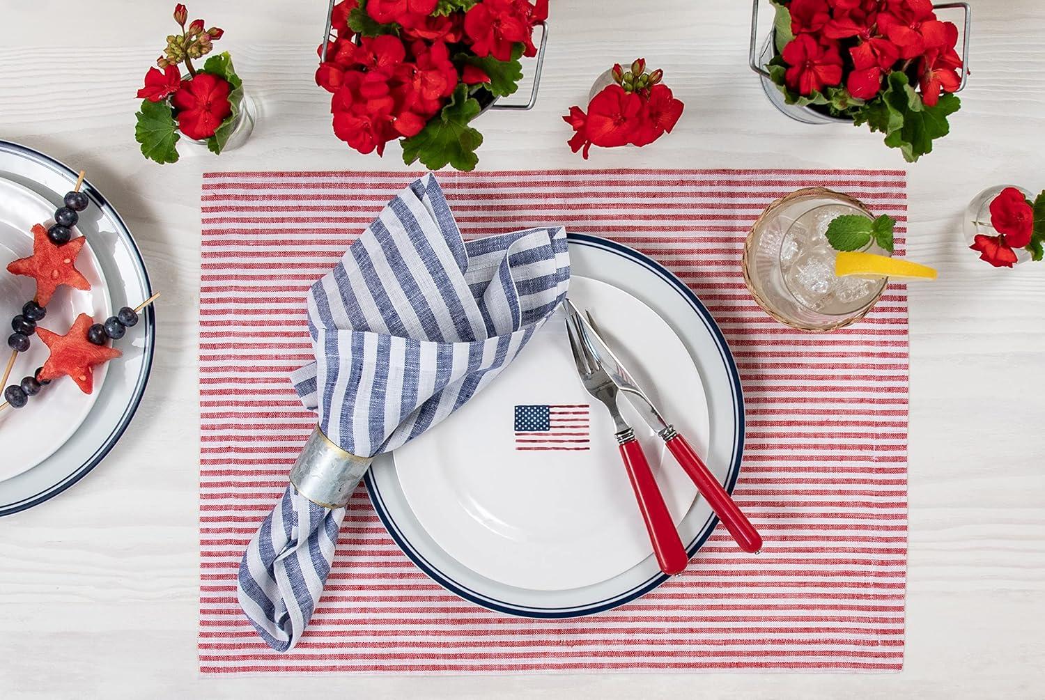 Solino Home Narrow Stripe - 100% Pure Linen Dinner Napkins (Set of 4)