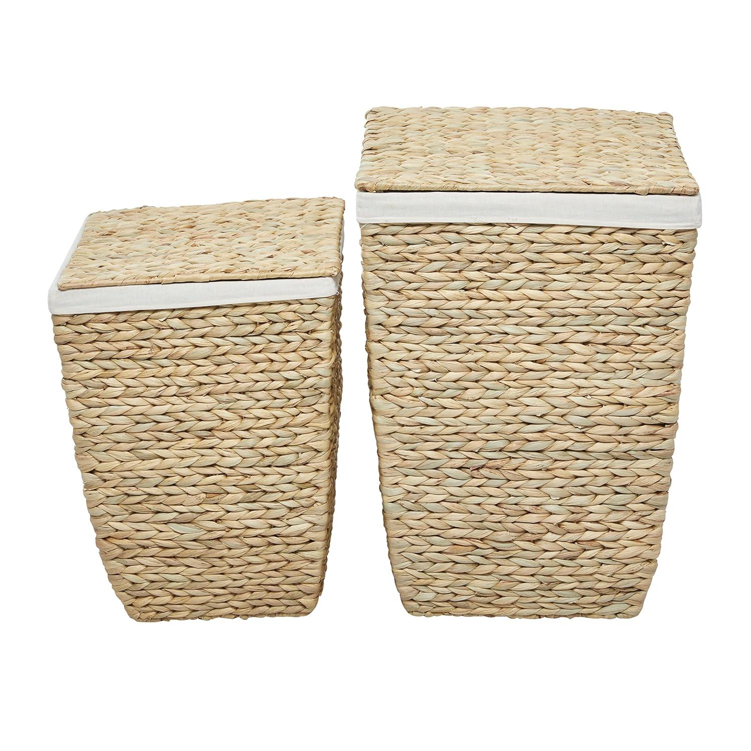 CosmoLiving by Cosmopolitan Seagrass Handmade Storage Basket with Liner and Matching Tops, Set of 2 22", 18"H, Light Brown