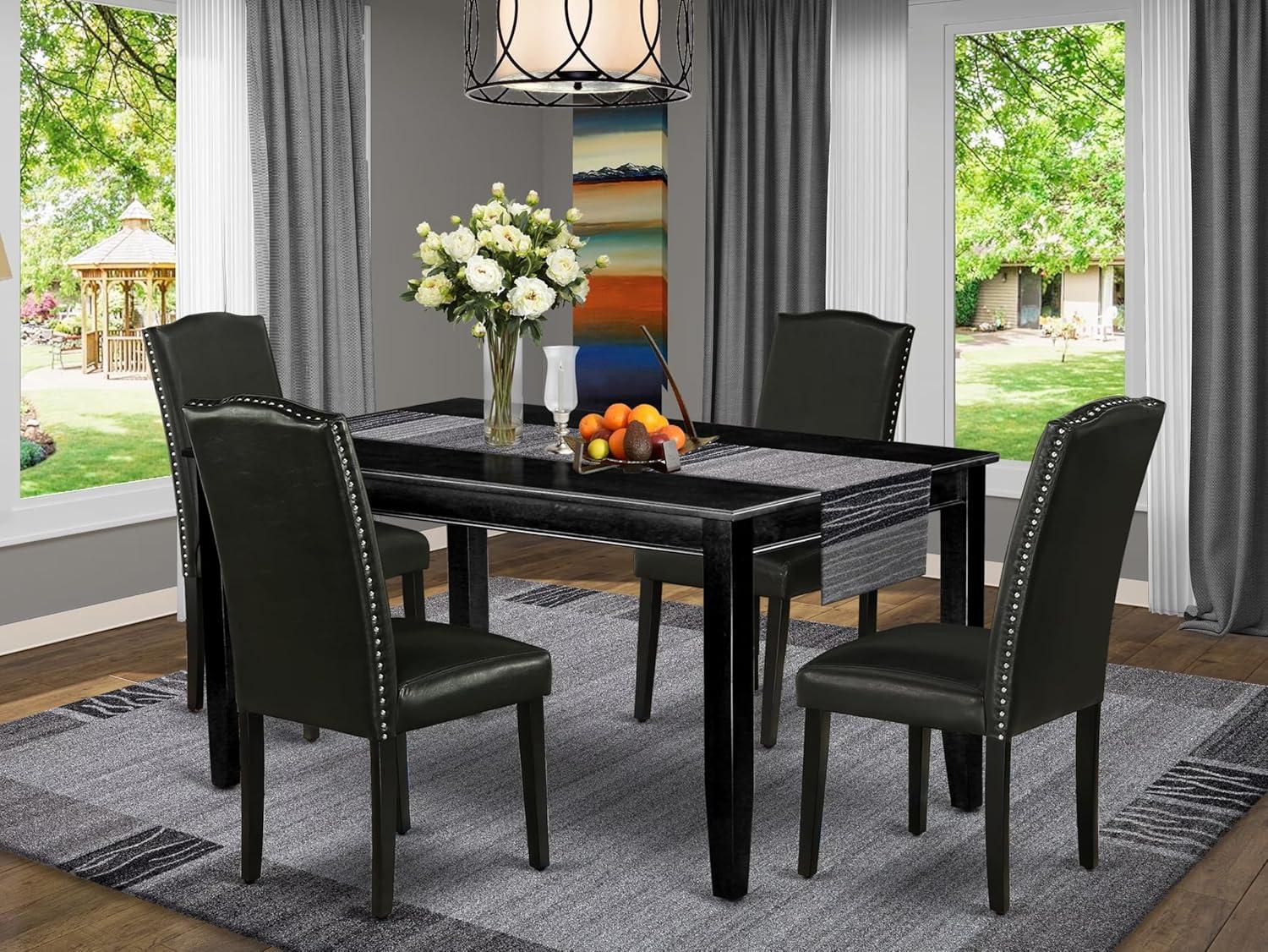 Dudley 5-Piece Black Wood Dining Set with Faux Leather Chairs