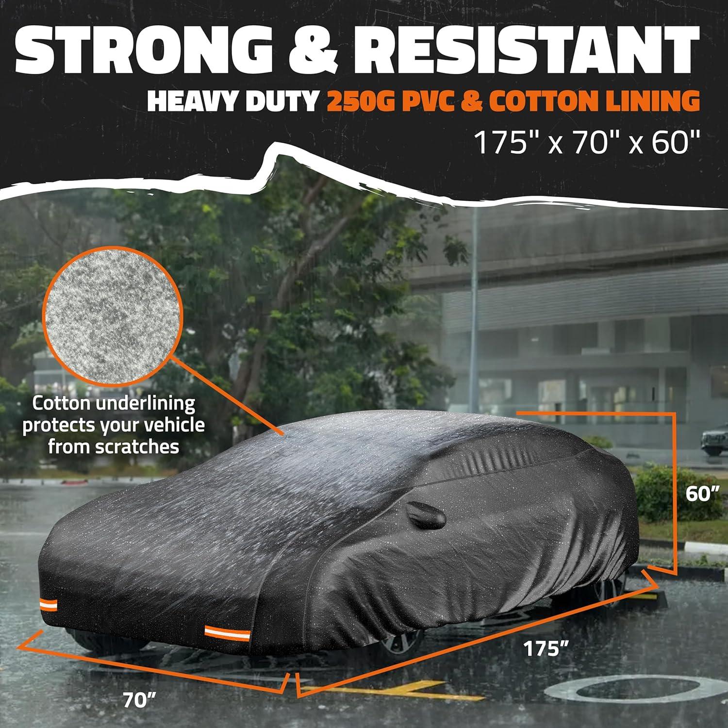 Mockins Heavy Duty XS Sedan Car Cover - 175"x70"x60" - 250g PVC Cotton Lining