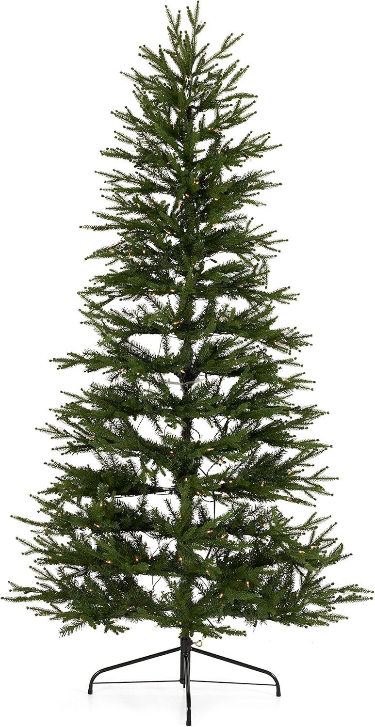 National Tree Company Feel Real Montgomery Clear Prelit Flat Back Half Christmas Tree with Clear Lights & Metal Base, Hinged Easy Assembly