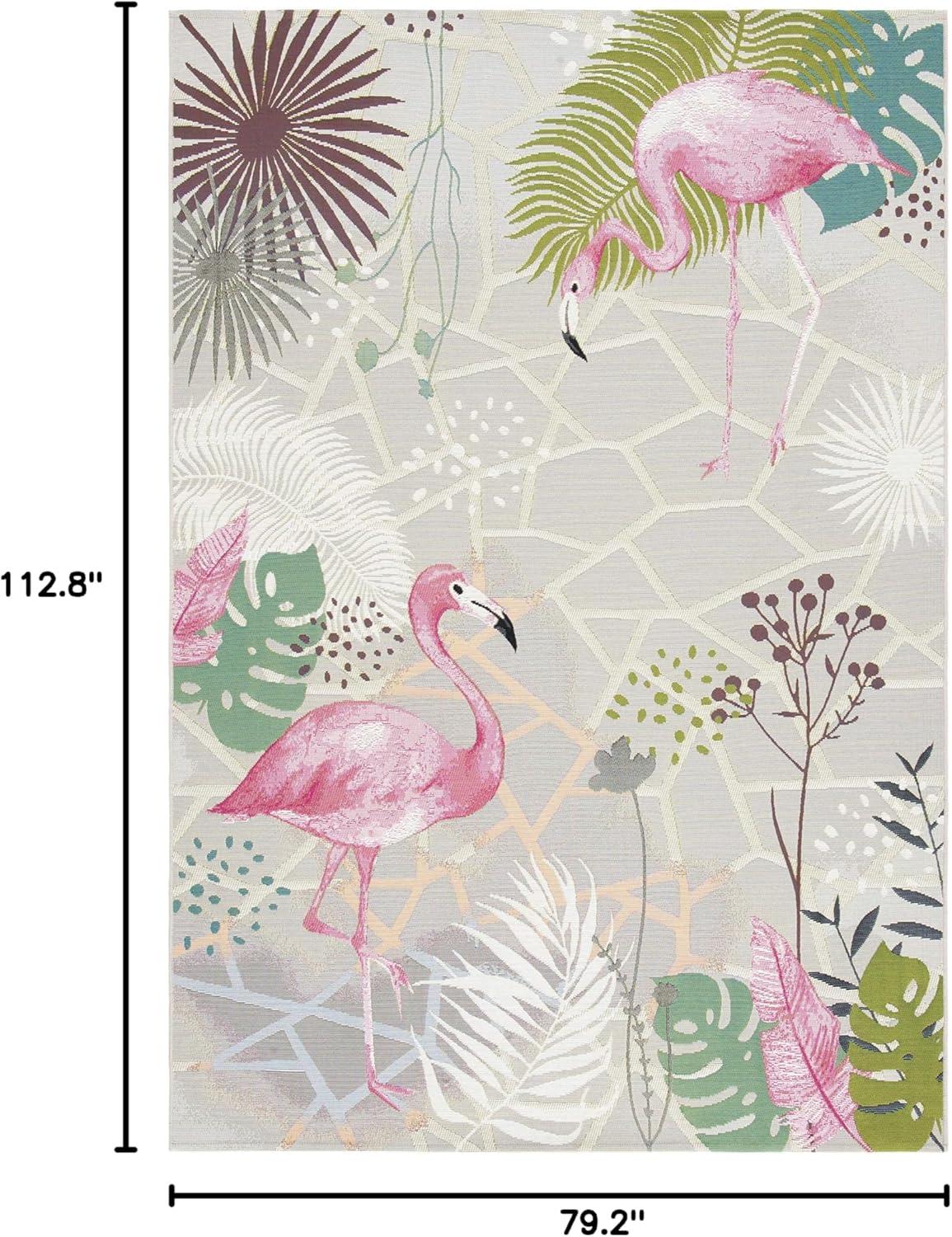 SAFAVIEH Barbados Flamingos Outdoor Area Rug, 6'6" x 9'4", Grey/Pink