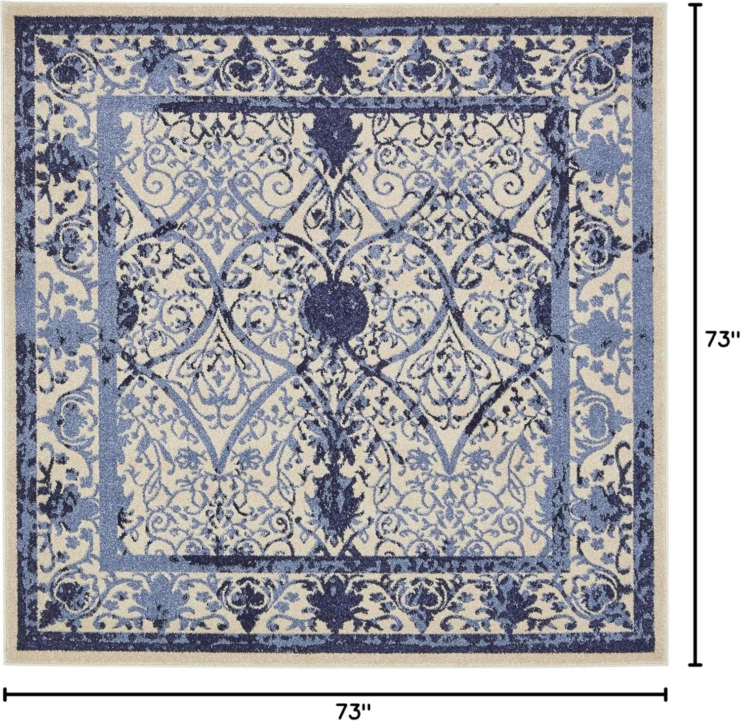 Unique Loom La Jolla Collection Area Rug - Traditional (6' Square Ivory and Blue/Blue)