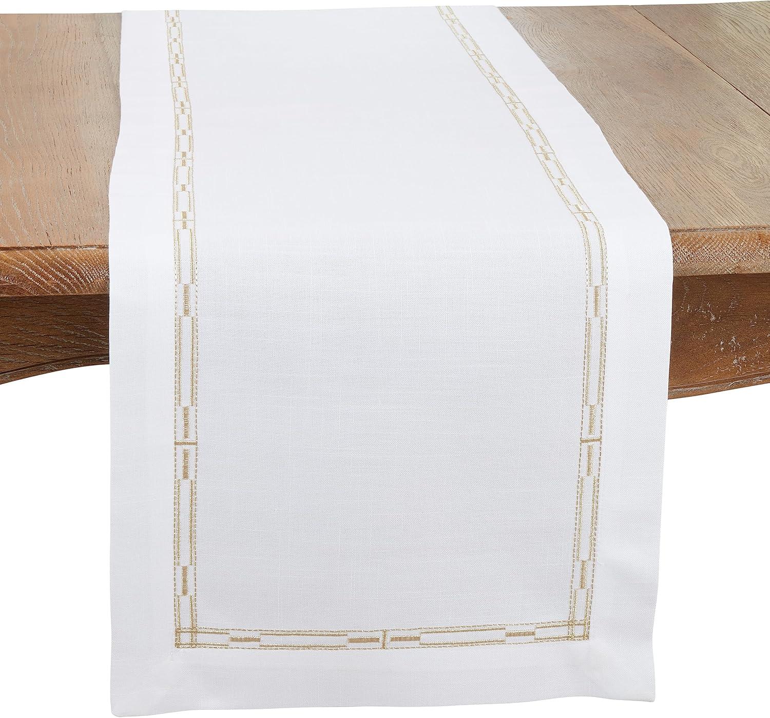 Saro Lifestyle Classic Elegance Embroidered Border Table Runner, 16"x72", Gold