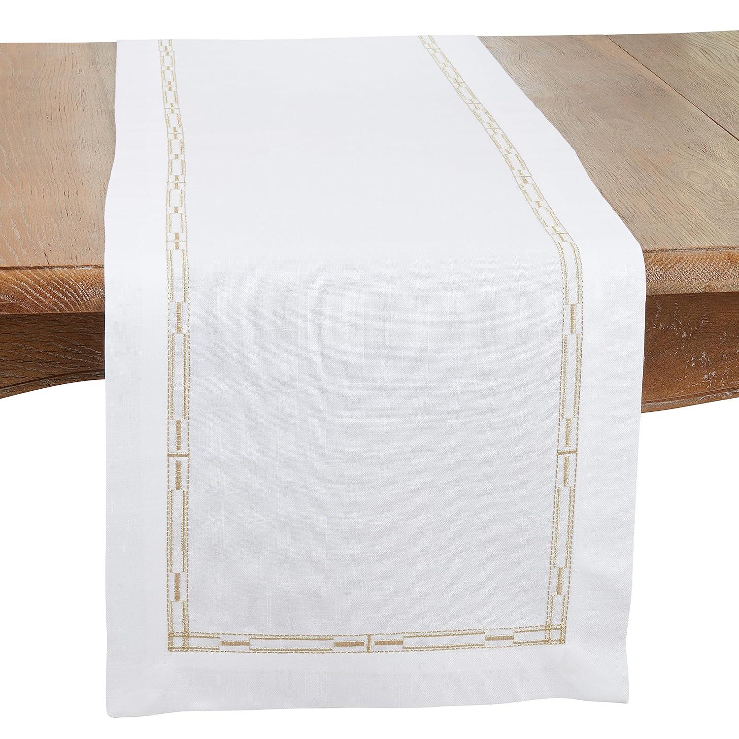 Saro Elegant Embroidery Table Runner With Delicate Border Design