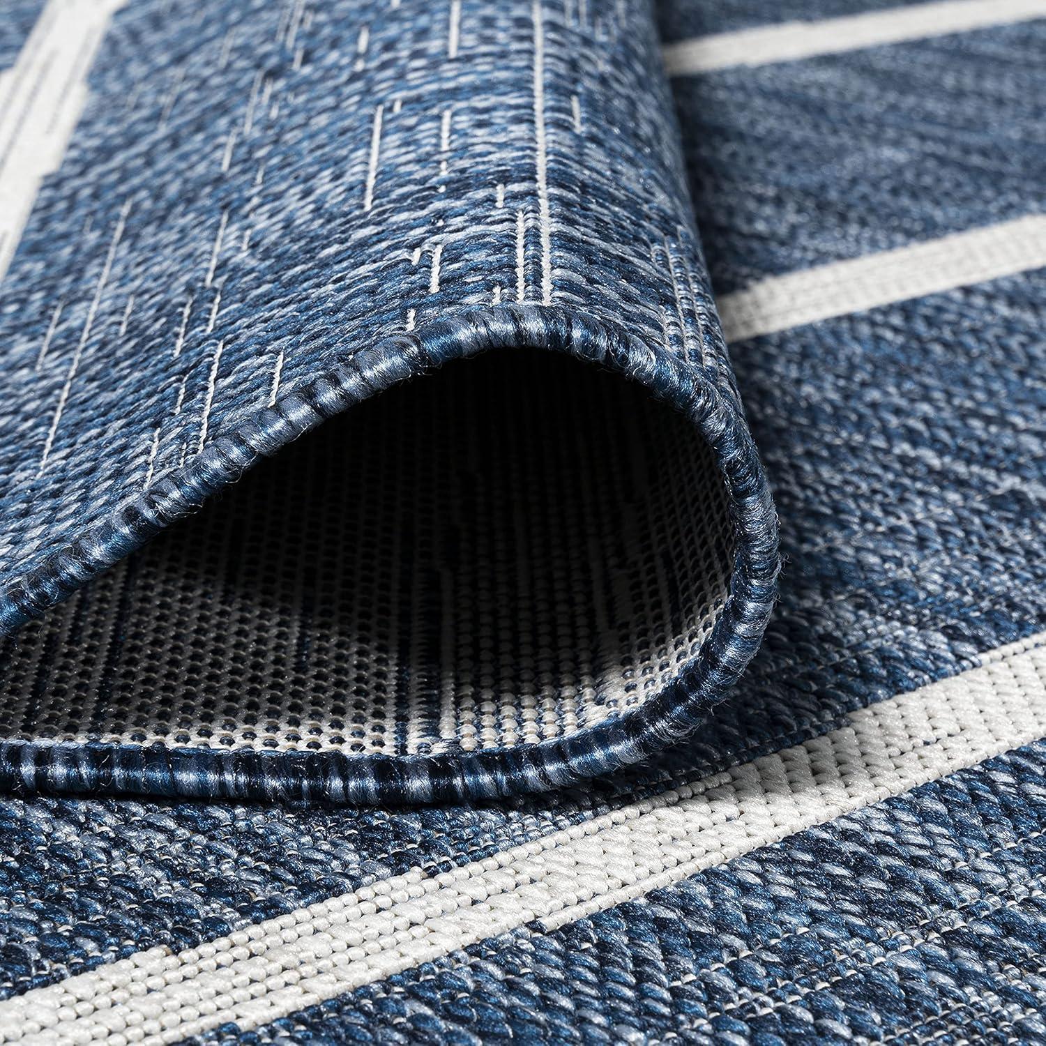2'x10' Colonia Berber Stripe Indoor/Outdoor Runner Rug, Blue/Ivory - JONATHAN Y
