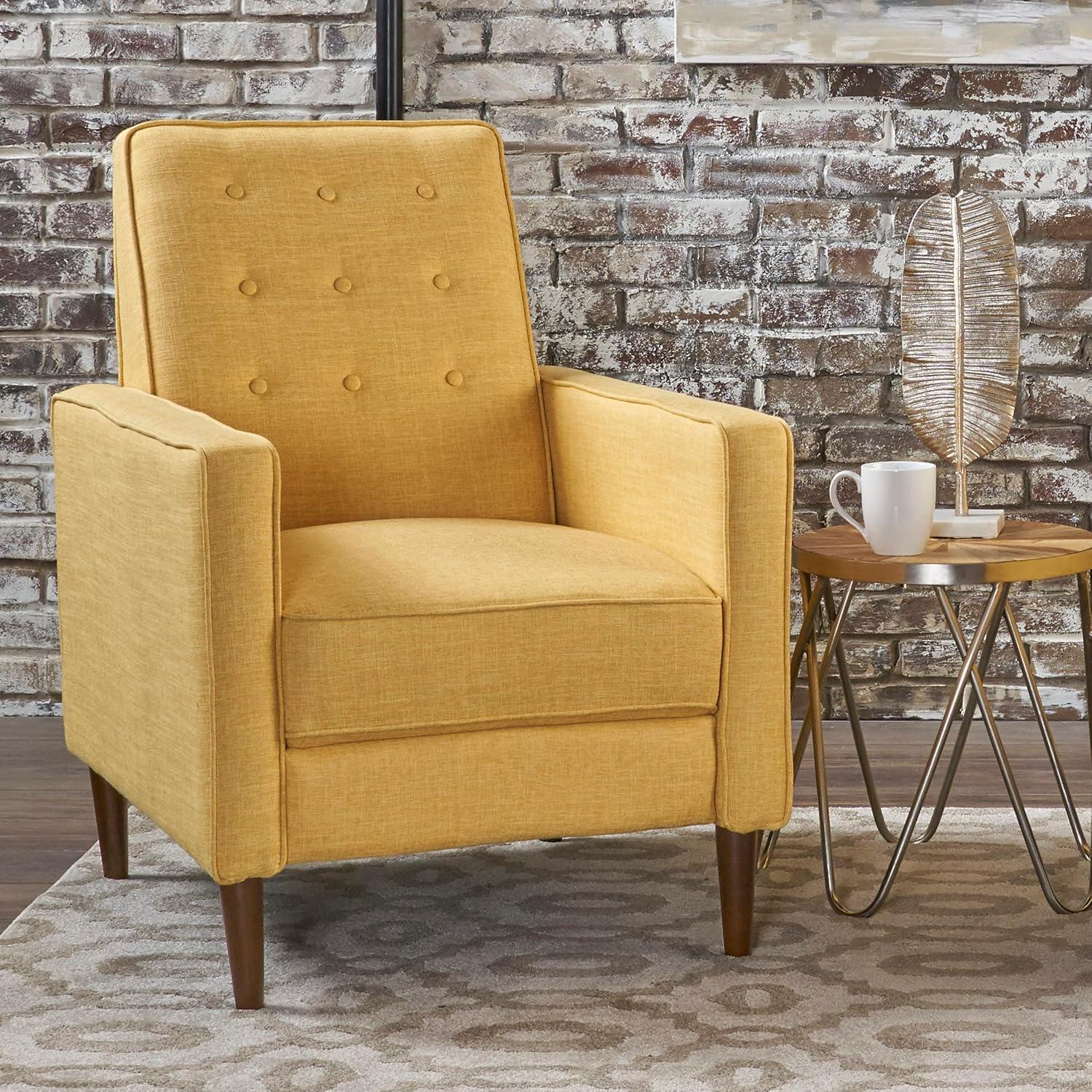 Mervynn Mid-Century Recliner - Muted Yellow - Christopher Knight Home: Beech Wood Legs, Tufted Back