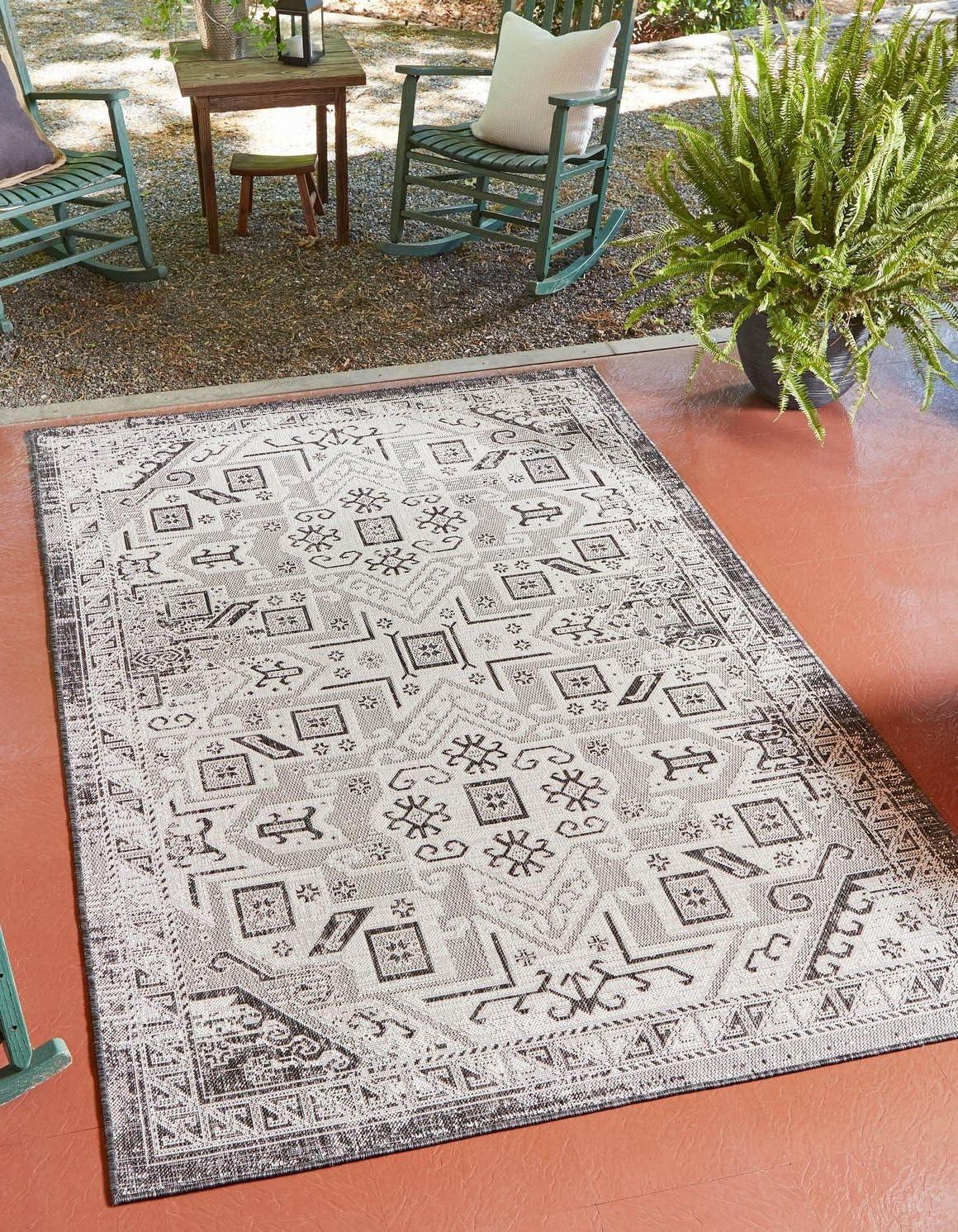 Unique Loom Outdoor Aztec Coba Border Woven Area Rug