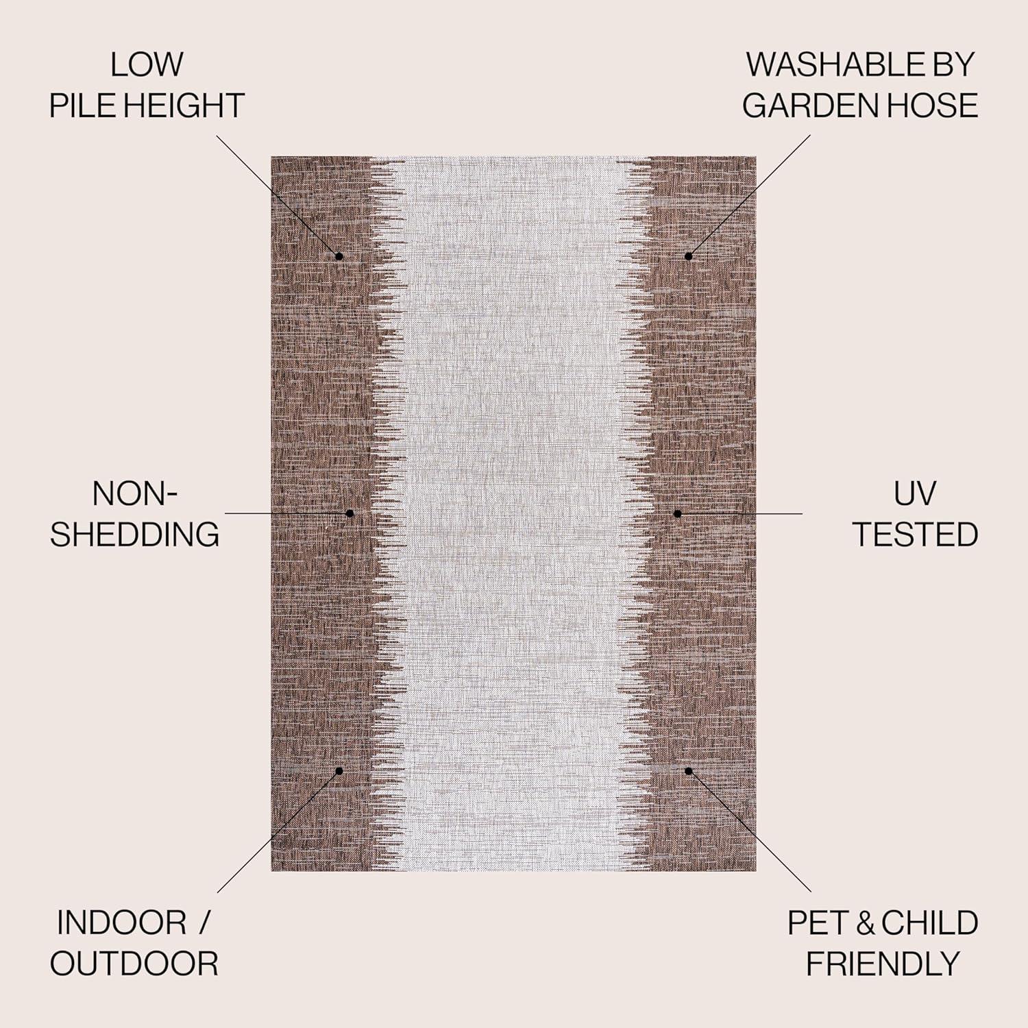 3'x5' Tavira Modern Strie' Indoor/Outdoor Area Rug, Brown/Beige - JONATHAN Y
