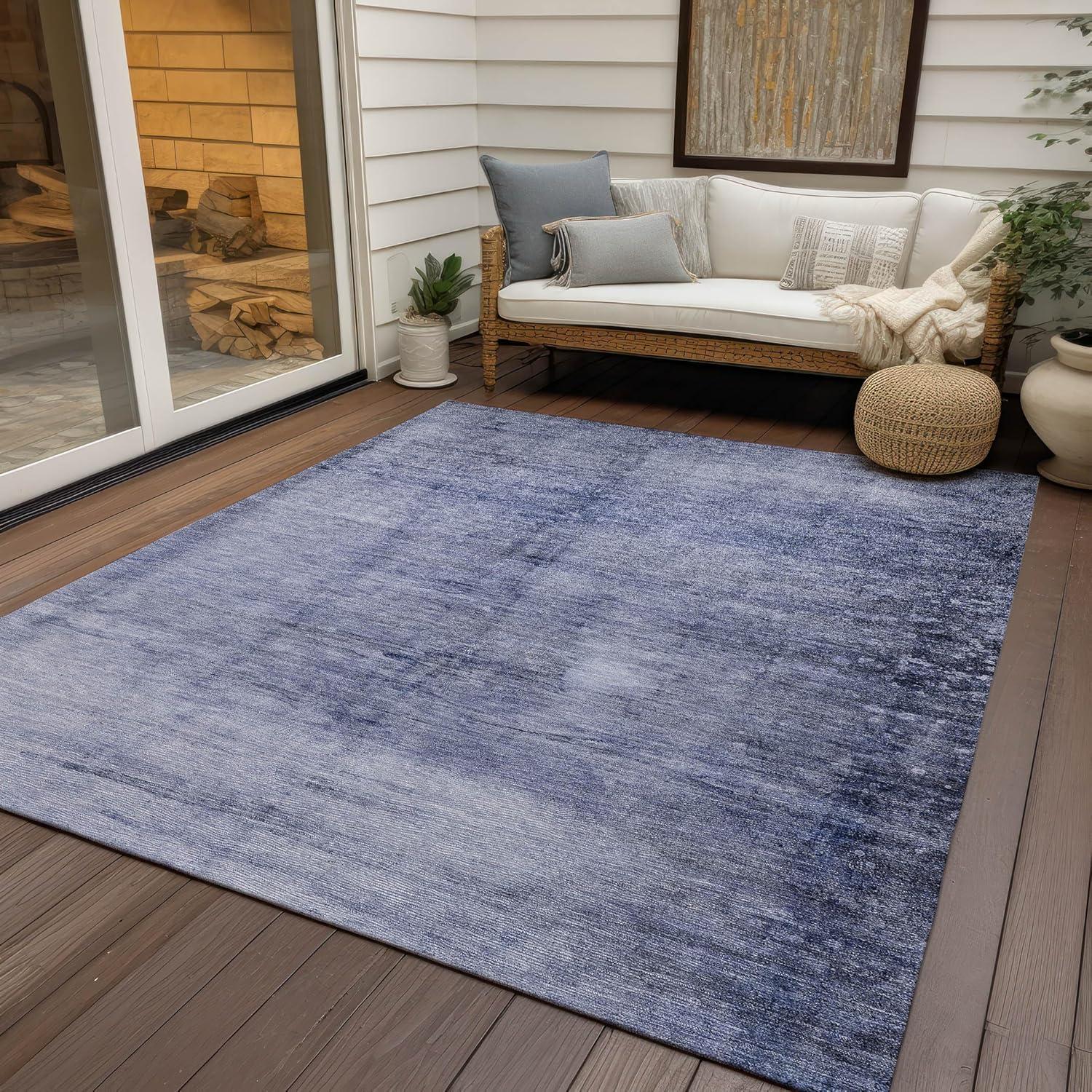 Navy Synthetic Flat Woven Reversible 8' x 10' Rug