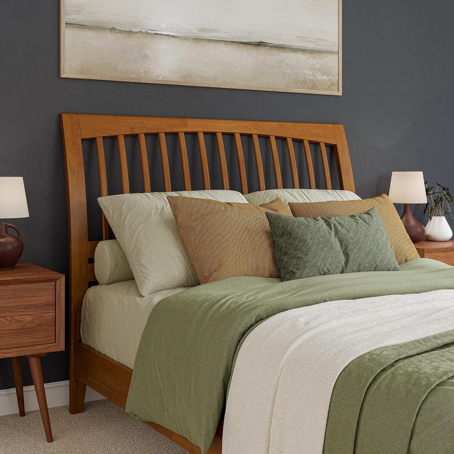 AFI Orleans Queen Solid Wood Low Profile Sleigh Platform Bed, Light Toffee