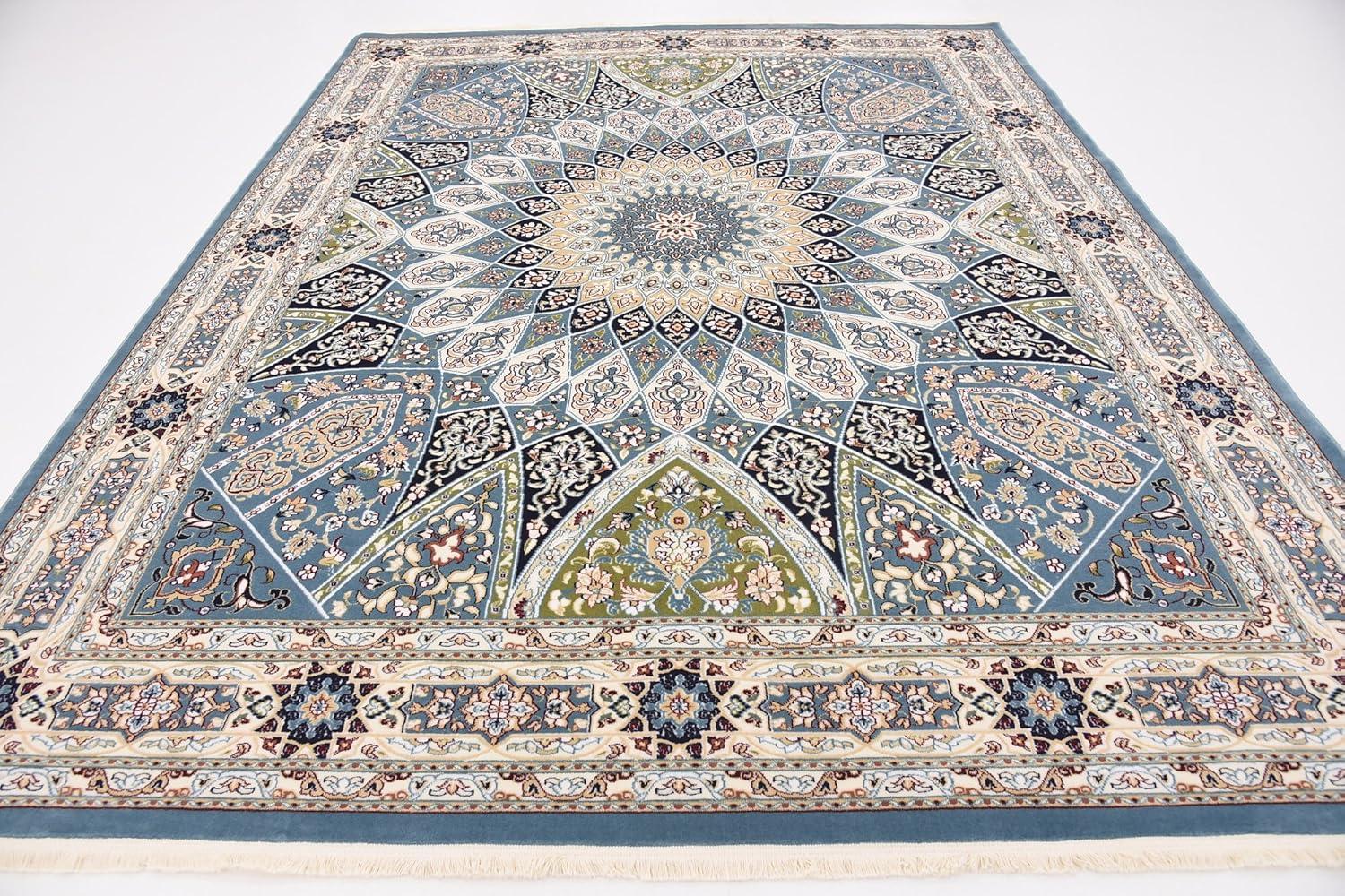 Blue Floral 8' x 10' Stain-Resistant Easy Care Rug