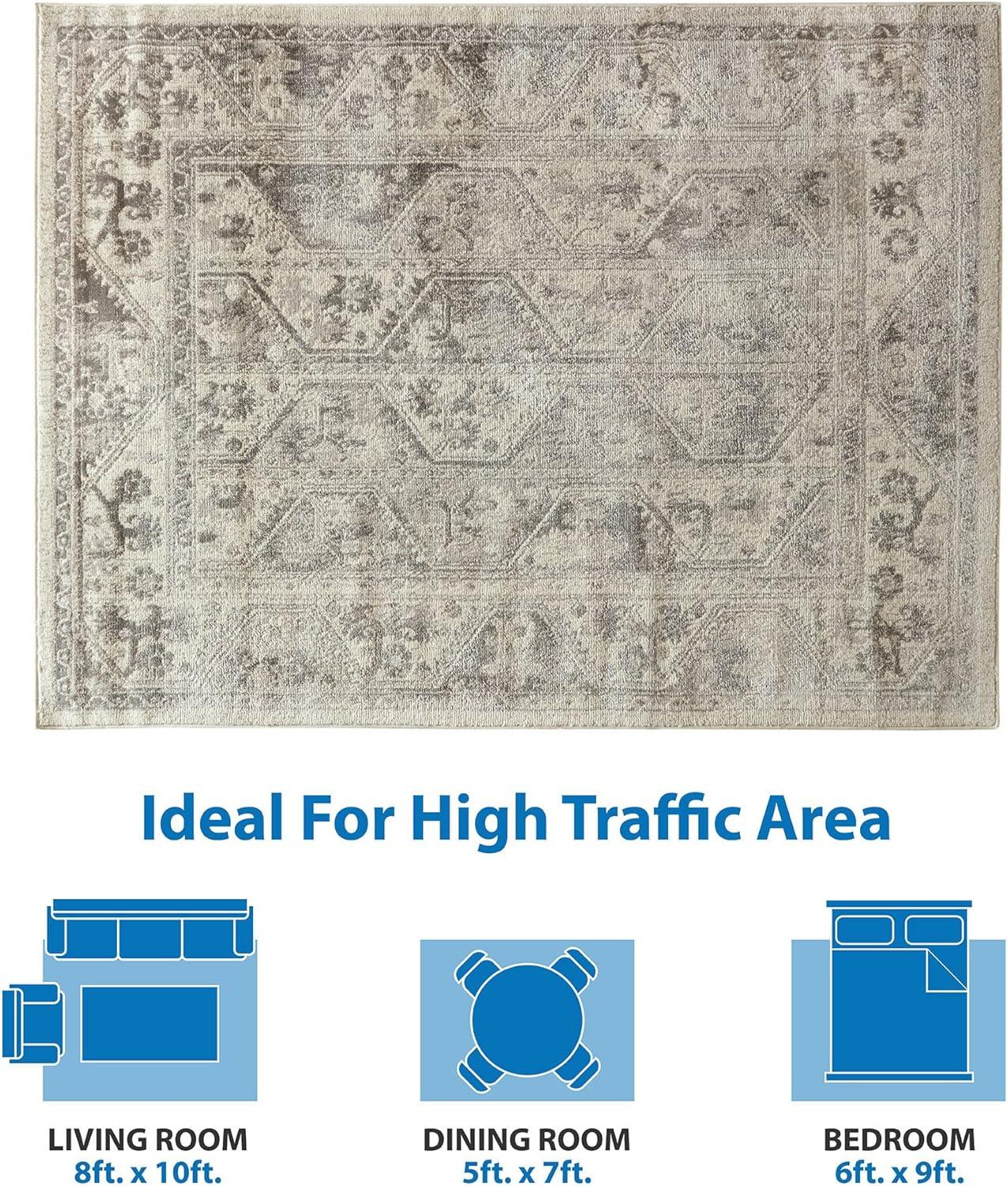Madison Park Dakota Vienna Woven Turkish Area Rugs for Living Room, Indoor Dining Accent Modern Home Décor, Ultra Soft Floor Carpets for Dining Room, 7'11"W x 10'L, Distressed Tiled Beige